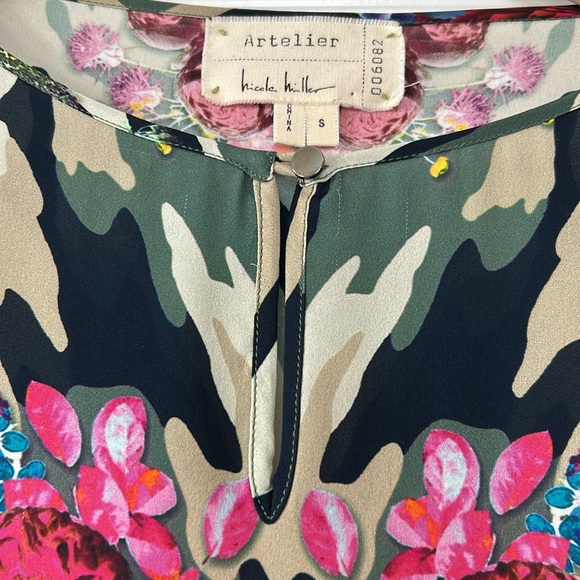 Artelier Nicole Miller Kaleidoscope Camo Print Blouse Silk Bell Sleeves Rtl $275 - Picture 6 of 13